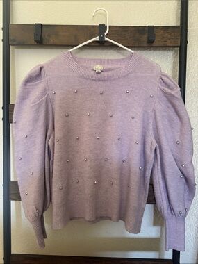 A New Day Lavender Pearl-Embellished Puff-Sleeve Sweater